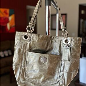 Coach Greyish/silver  Leather Tote Bag